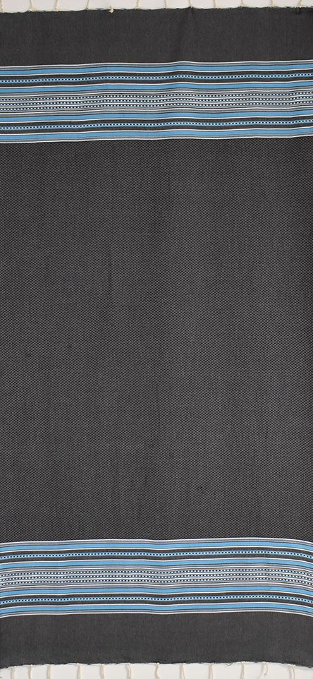 Fouta arabesque bleu foncé avec rayures bleu 