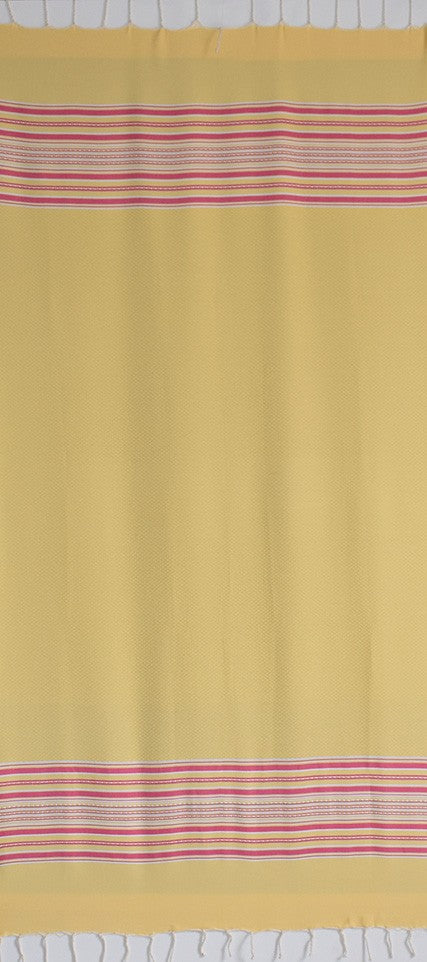 Fouta arabesque jaune avec rayures rose 