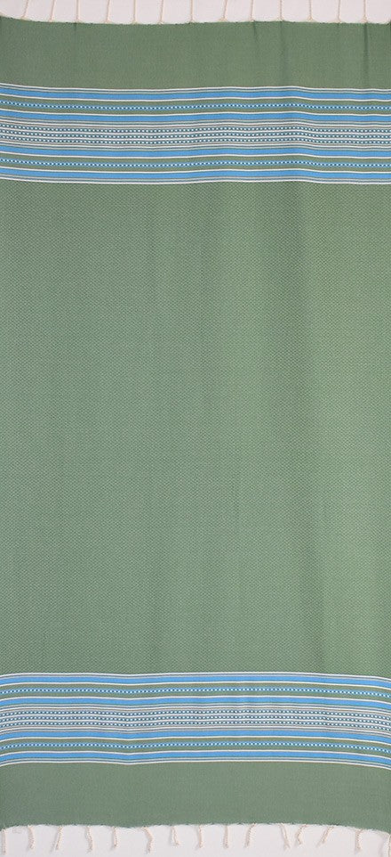 Fouta arabesque vert avec rayures bleu 