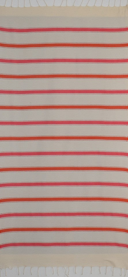 Fouta arabesque blanc crème, orange corail et rose 
