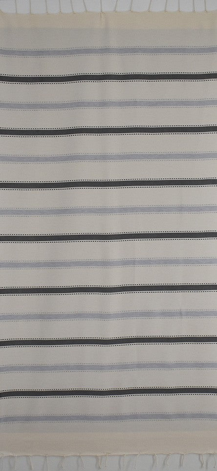 Fouta arabesque blanc crème gris foncé et gris bleu 