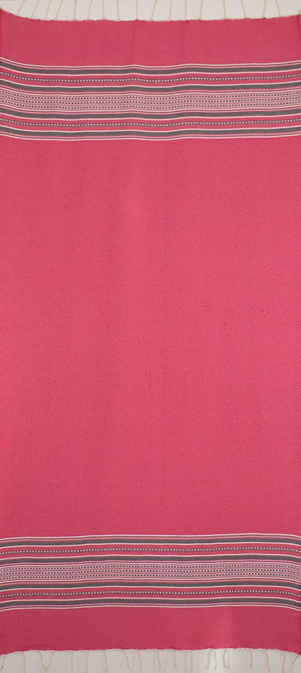 Fouta arabesque rose foncé avec rayures gris 