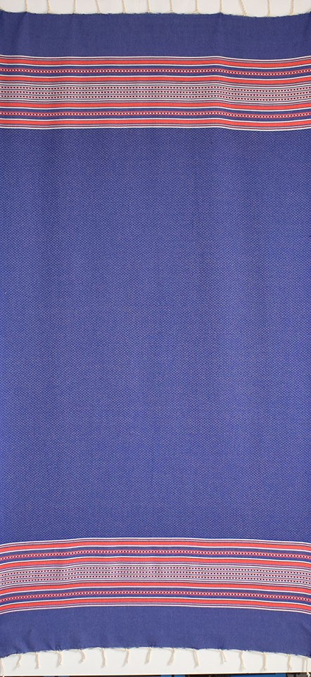 Fouta arabesque bleu jean et rouge 