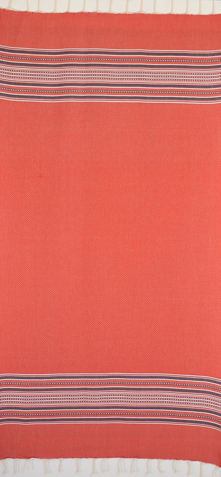 Fouta arabesque rouge avec rayures violet d'évèque 