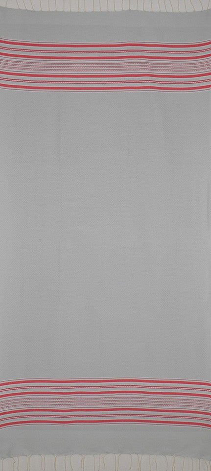 Fouta arabesque bleu fumée rayée rose 