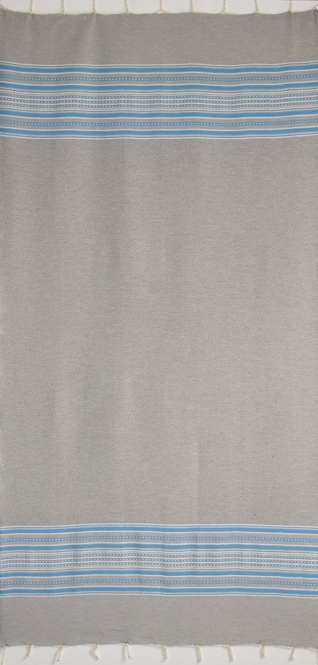 Fouta arabesque gris clair avec rayures bleu 