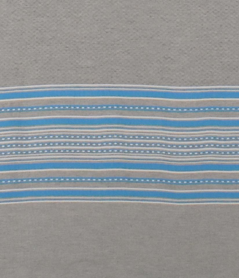 Fouta arabesque gris clair avec rayures bleu 