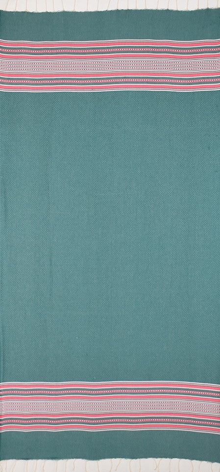 Fouta arabesque vert foncé et rose 
