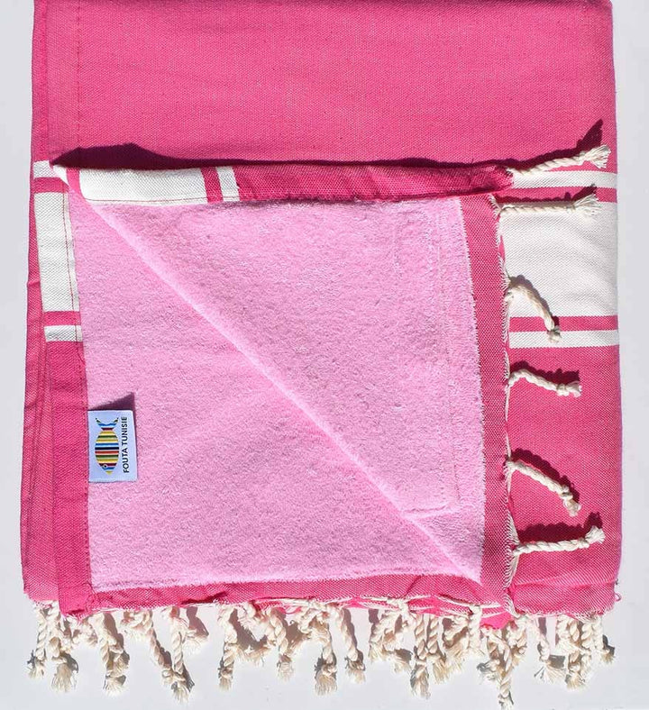 fouta doublée éponge rose fushia et rose clair 