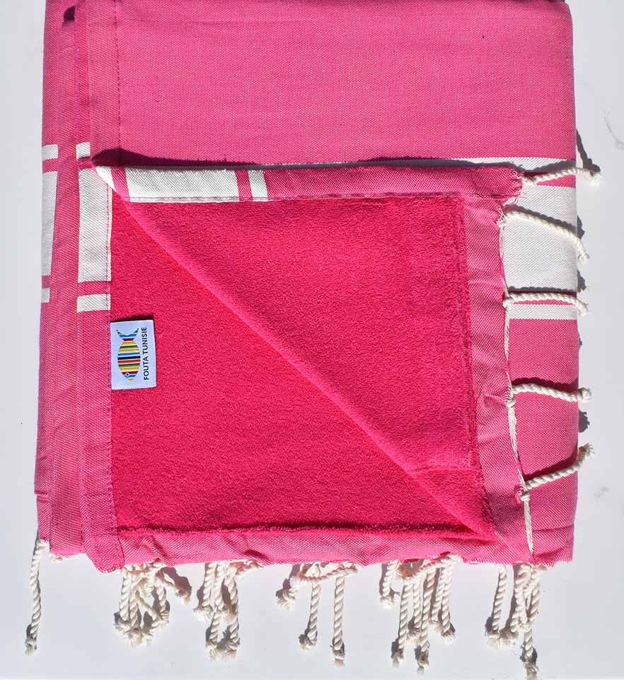fouta doublée éponge rose fushia 