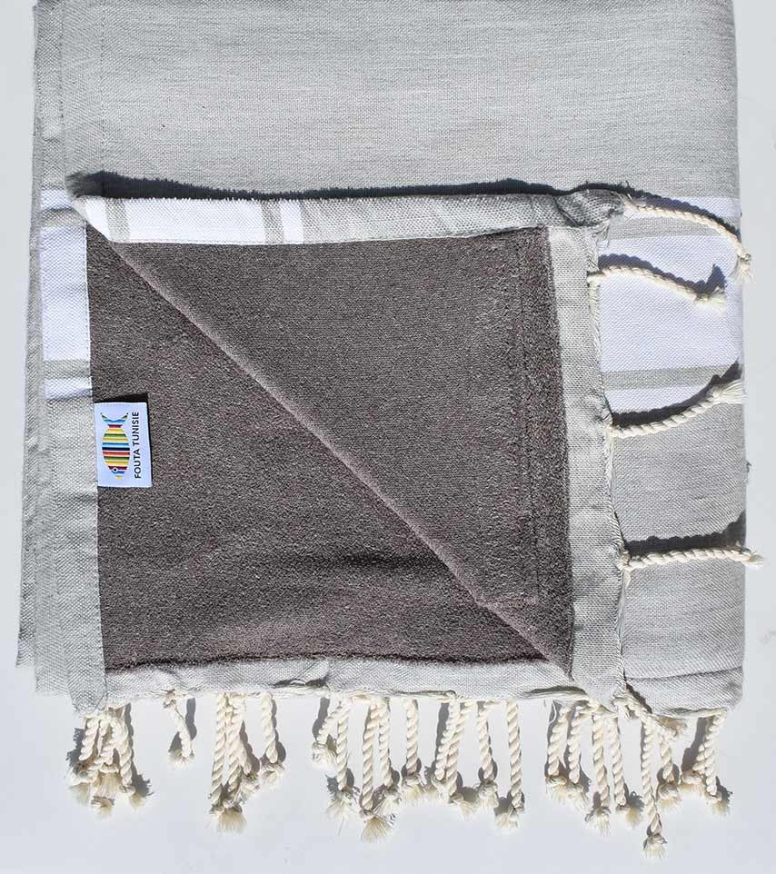 fouta doublée éponge grège et bistre 