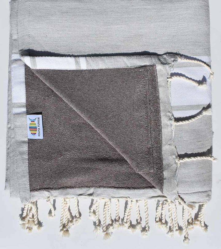 fouta doublée éponge grège et bistre 