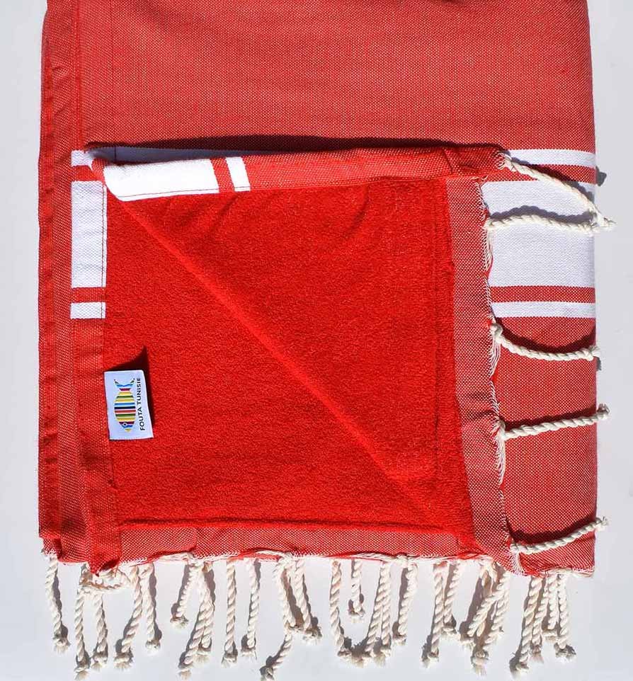 fouta doublée éponge rouge 