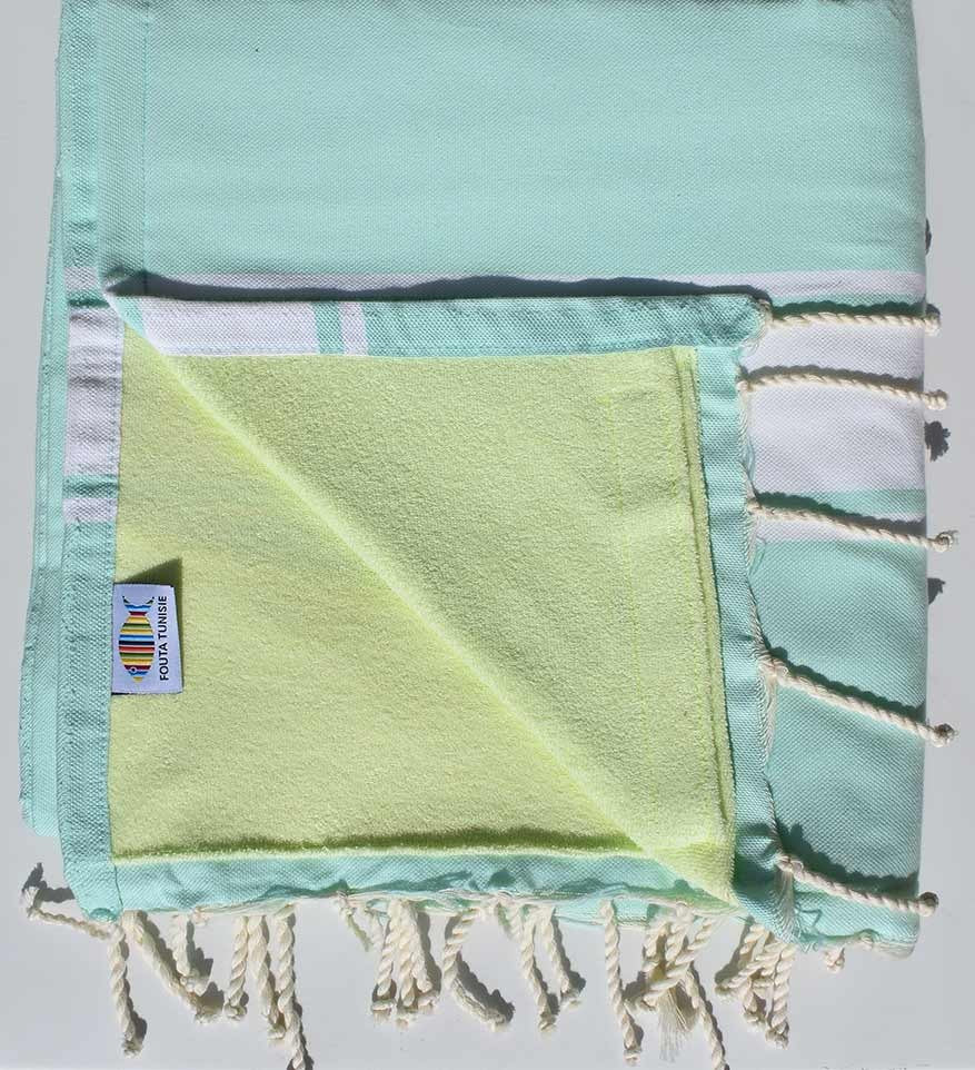 fouta doublée éponge vert opaline et jaune lime 