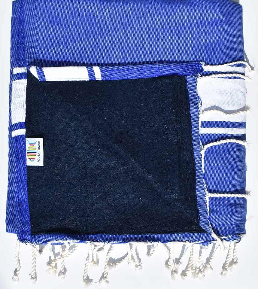 fouta doublée éponge bleu roi et bleu nuit 
