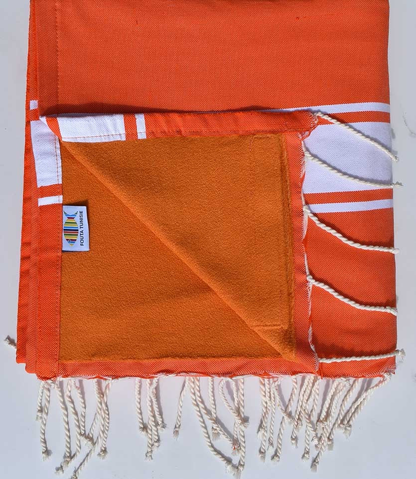 fouta doublée éponge orange et abricot 