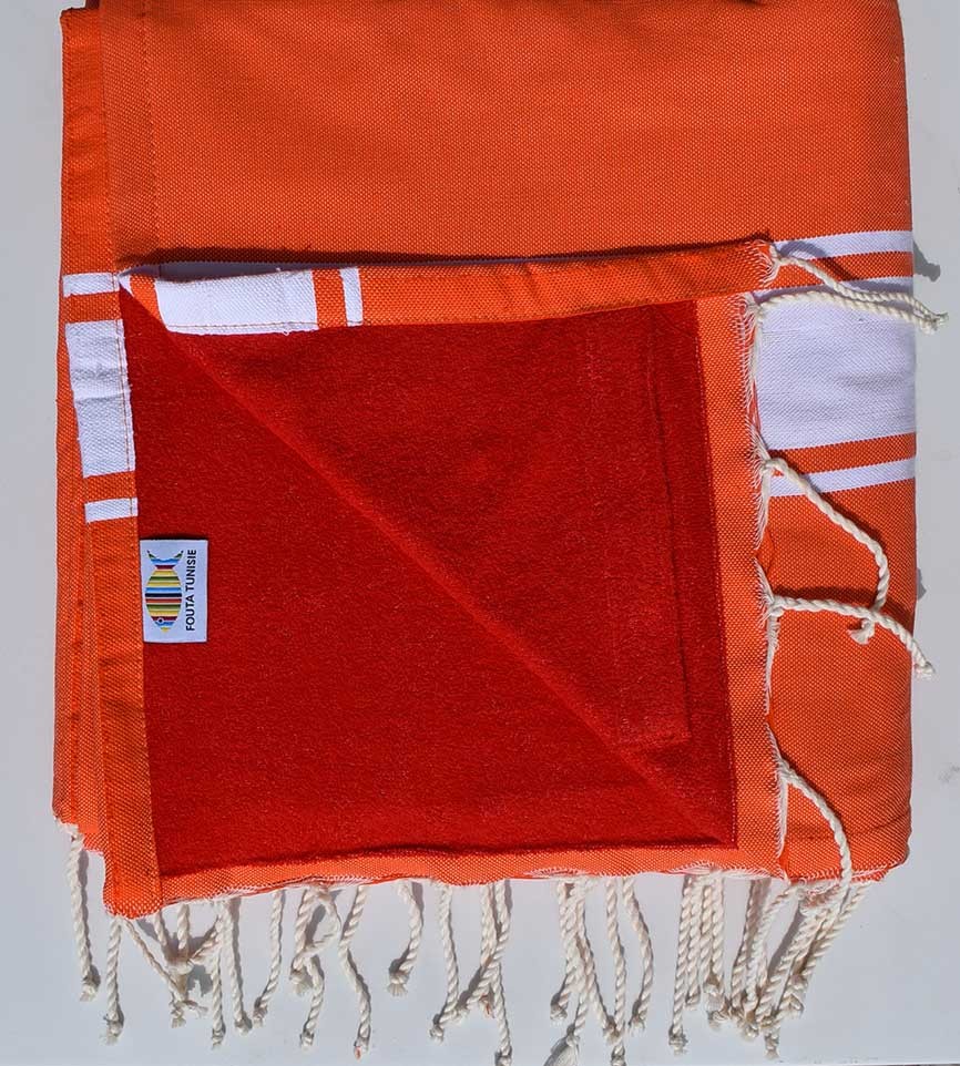 fouta doublée éponge orange rouge 