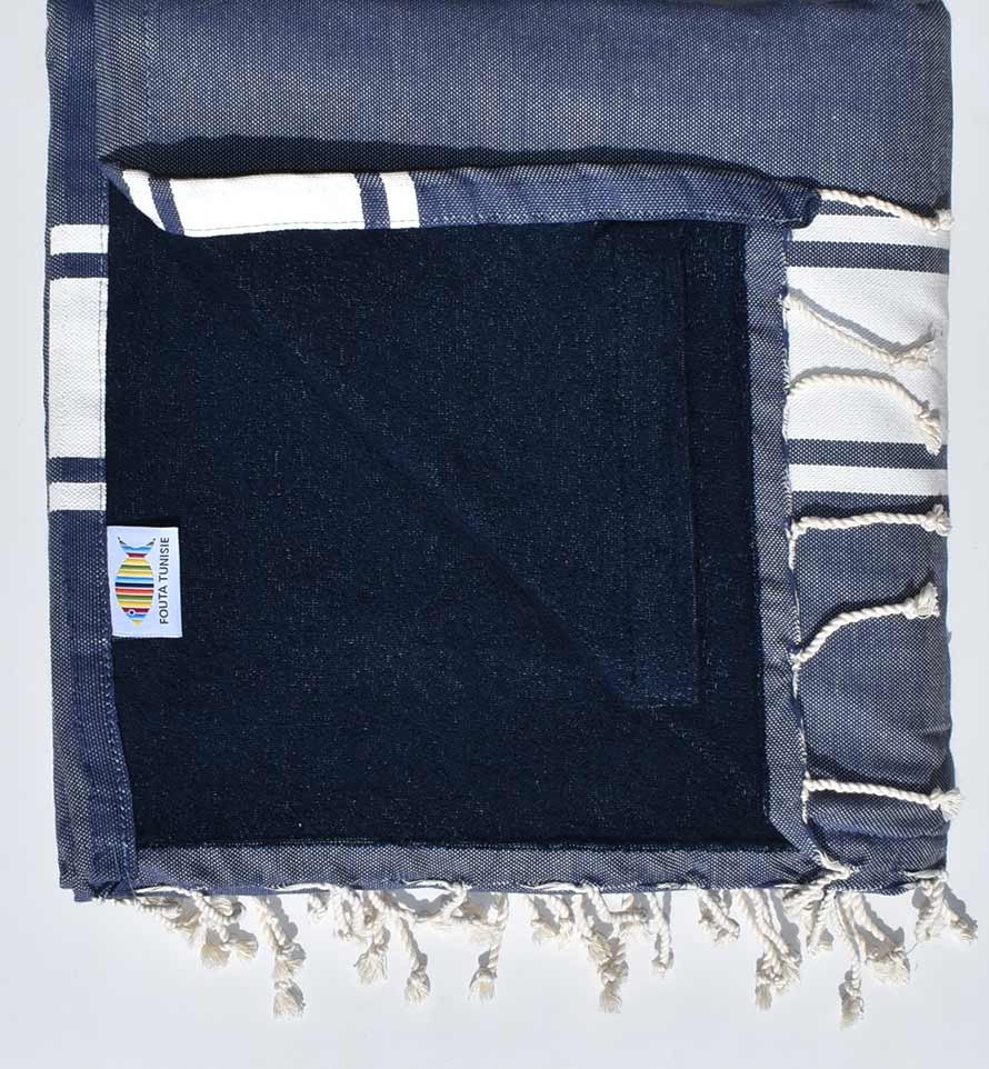 fouta doublée éponge bleu jean et bleu nuit 