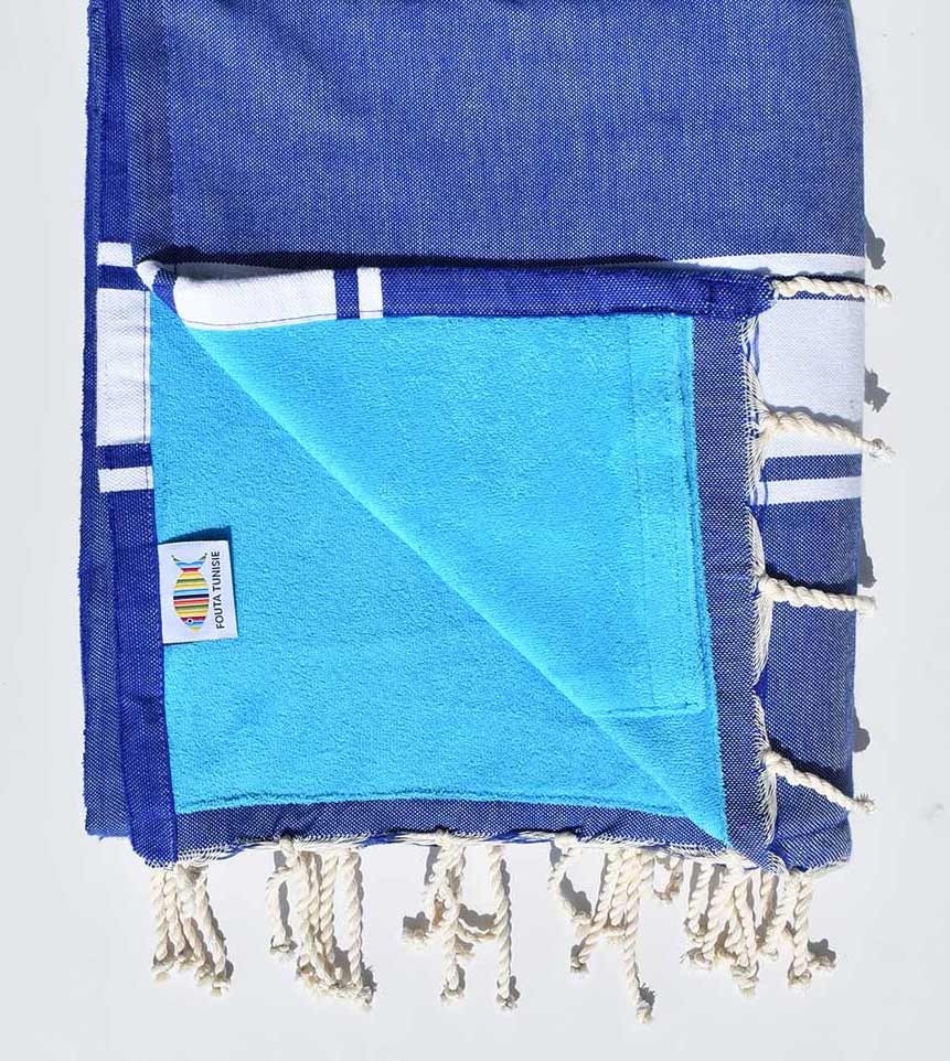fouta doublée éponge bleu roi et bleu céleste 