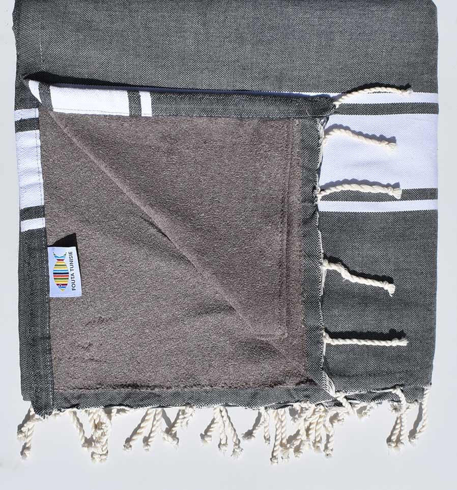 fouta doublée  éponge gris ardoise et taupe 