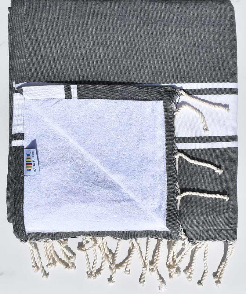 fouta doublée éponge gris ardoise et blanc 