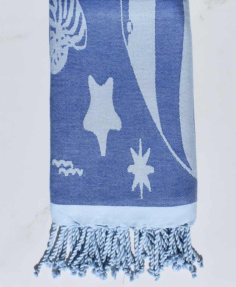 Fouta jacquard étoile de mer bleu roi et bleu maya 