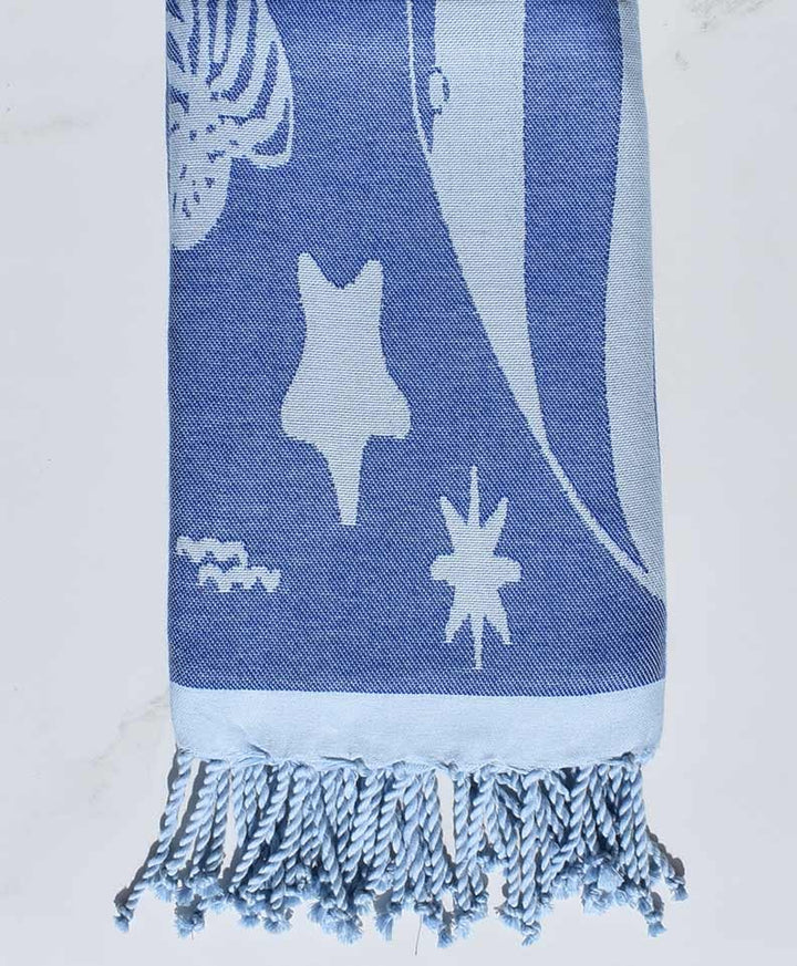 Fouta jacquard étoile de mer bleu roi et bleu maya 
