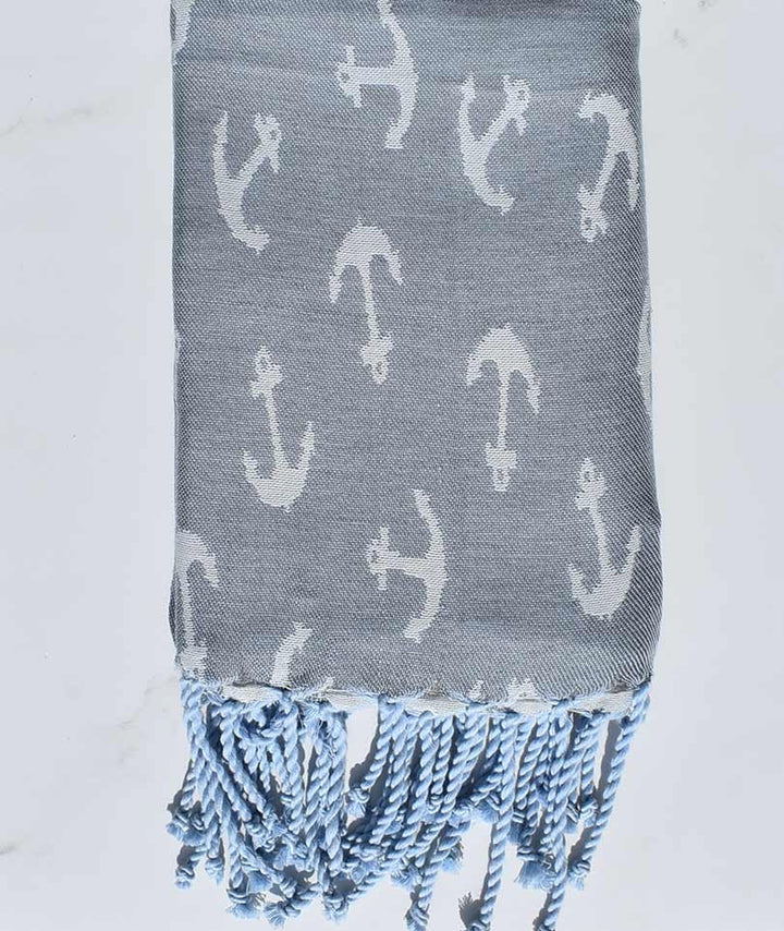Fouta jacquard ancre gris et bleu fumé 