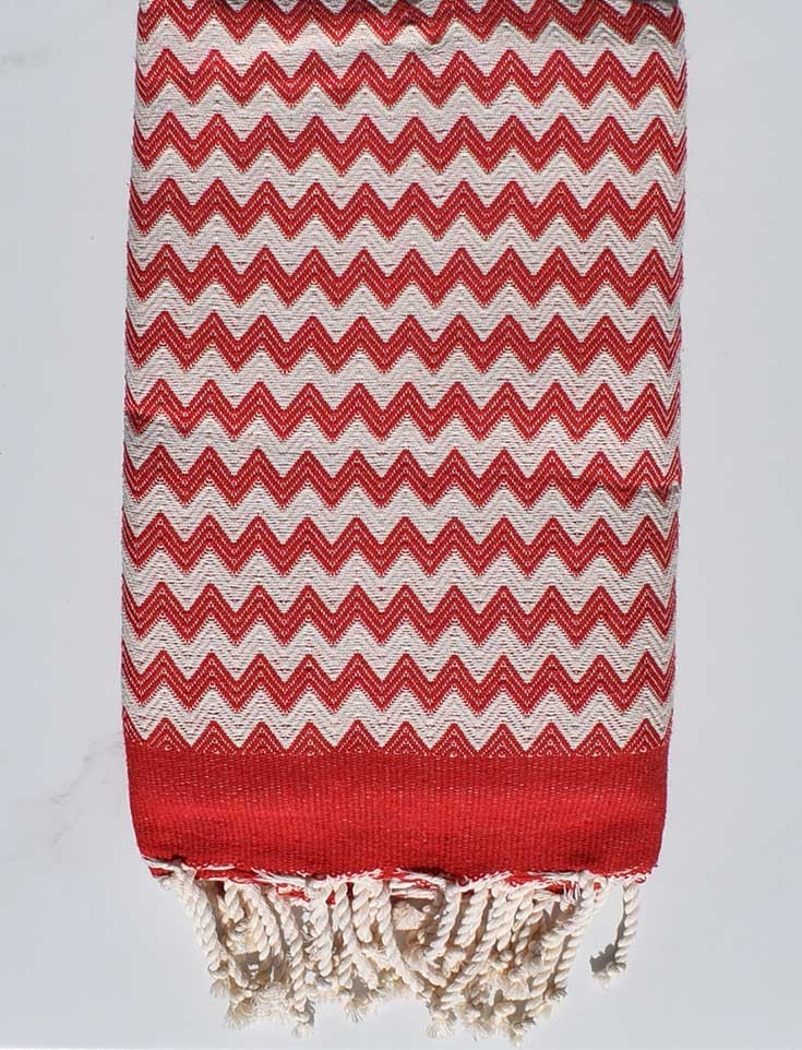Fouta zigzag rouge et blanc crème 