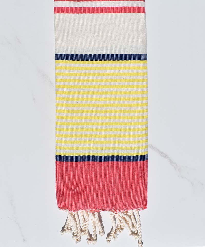 fouta  enfants bleu foncé, jaune fluo, rouge,  blanc cassé 