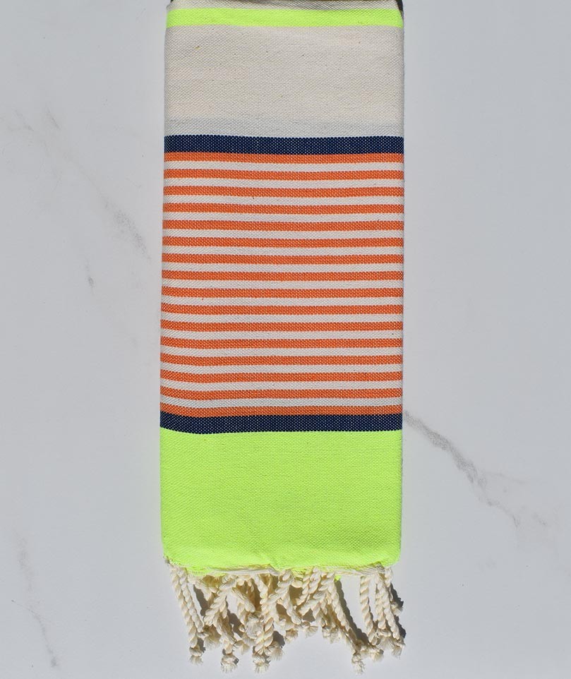 fouta  enfants fluo ,bleu jean , orange et blanc cassé 