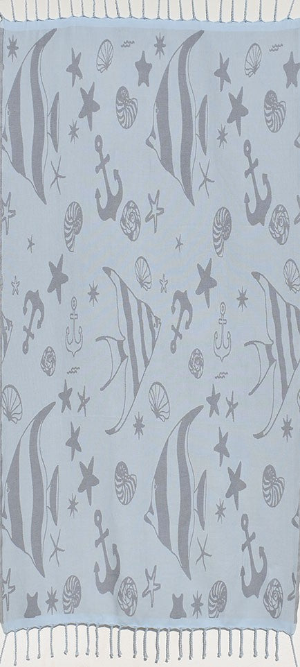 Fouta jacquard étoile de mer bleu horizon et bleu dragée 
