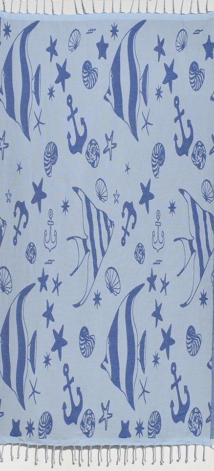 Fouta jacquard étoile de mer bleu roi et bleu maya 