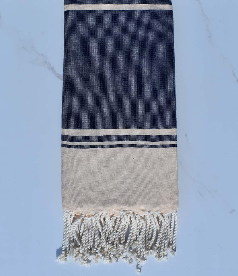 serviette de plage RAF-RAF bleu jean  et jaune pâle 