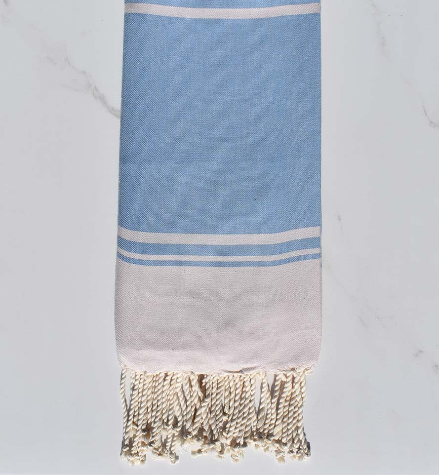 serviette de plage RAF-RAF  bleu bleuet et rose pastel pâle 