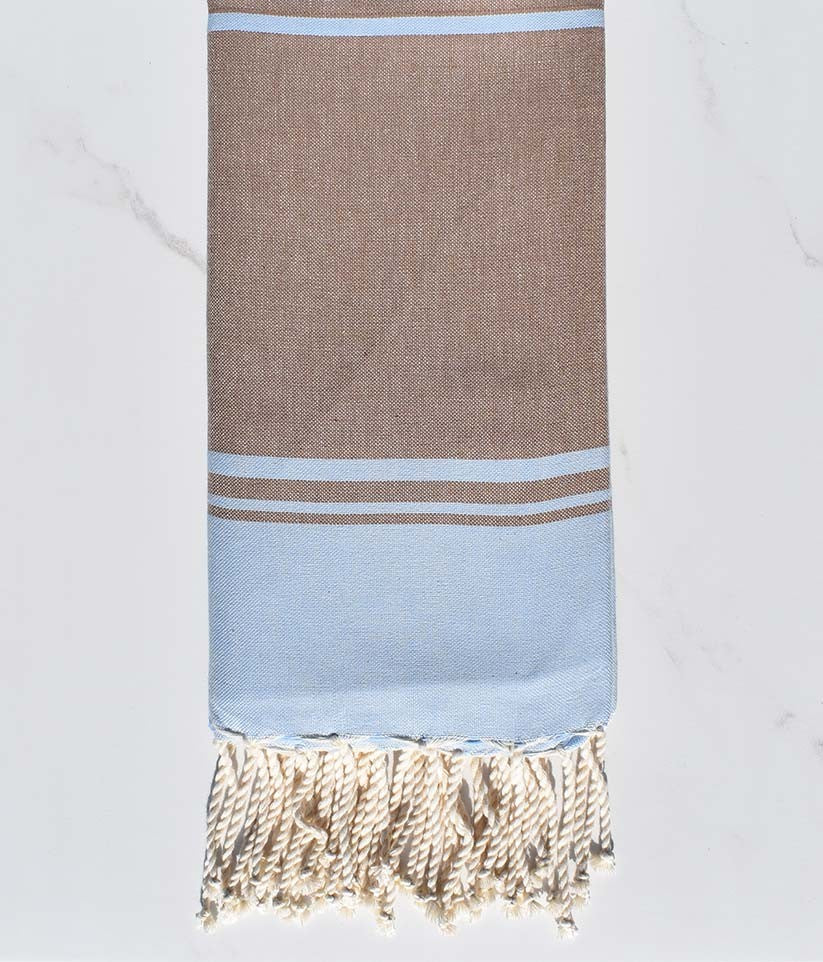 serviette de plage  RAF-RAF  bleu ciel et marron bistre 