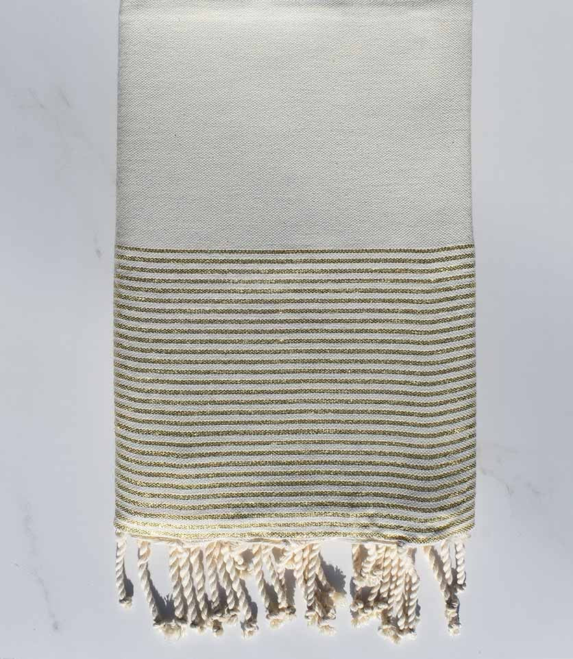 Fouta lurex plate écru mélangé avec fil lurex doré 