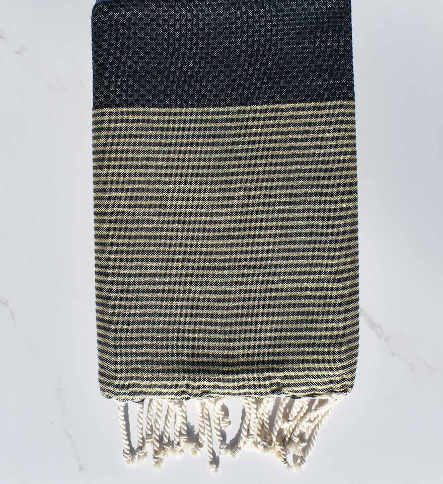 fouta lurex nid d'abeille bleu nuit 