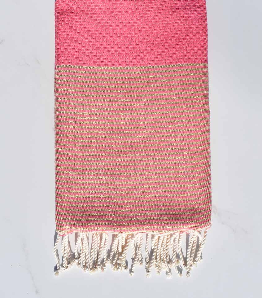 fouta lurex nid d'abeille rose fraise 