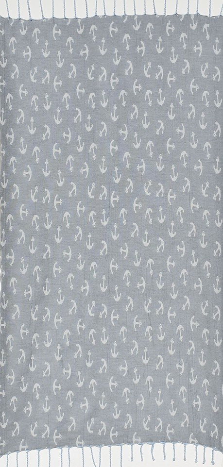 Fouta jacquard ancre gris et bleu fumé 