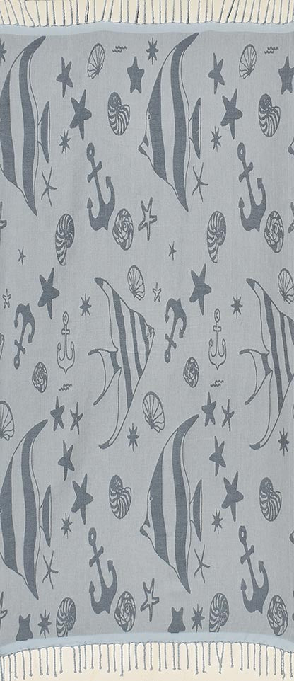 Fouta jacquard étoile de mer bleu guède et bleu dragée 