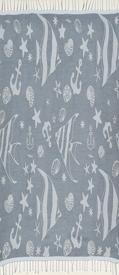 Fouta jacquard étoile de mer bleu guède et bleu dragée 