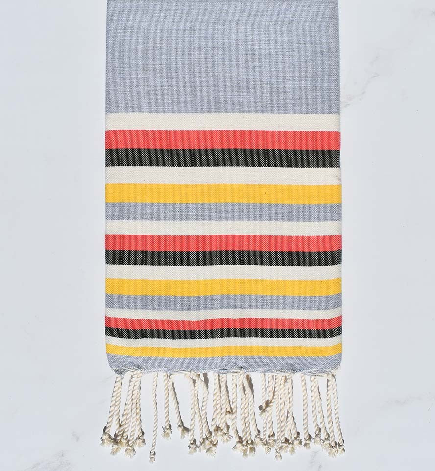 Fouta Plate Gris,blanc,rose incarnadin,vert militaire et jaune 