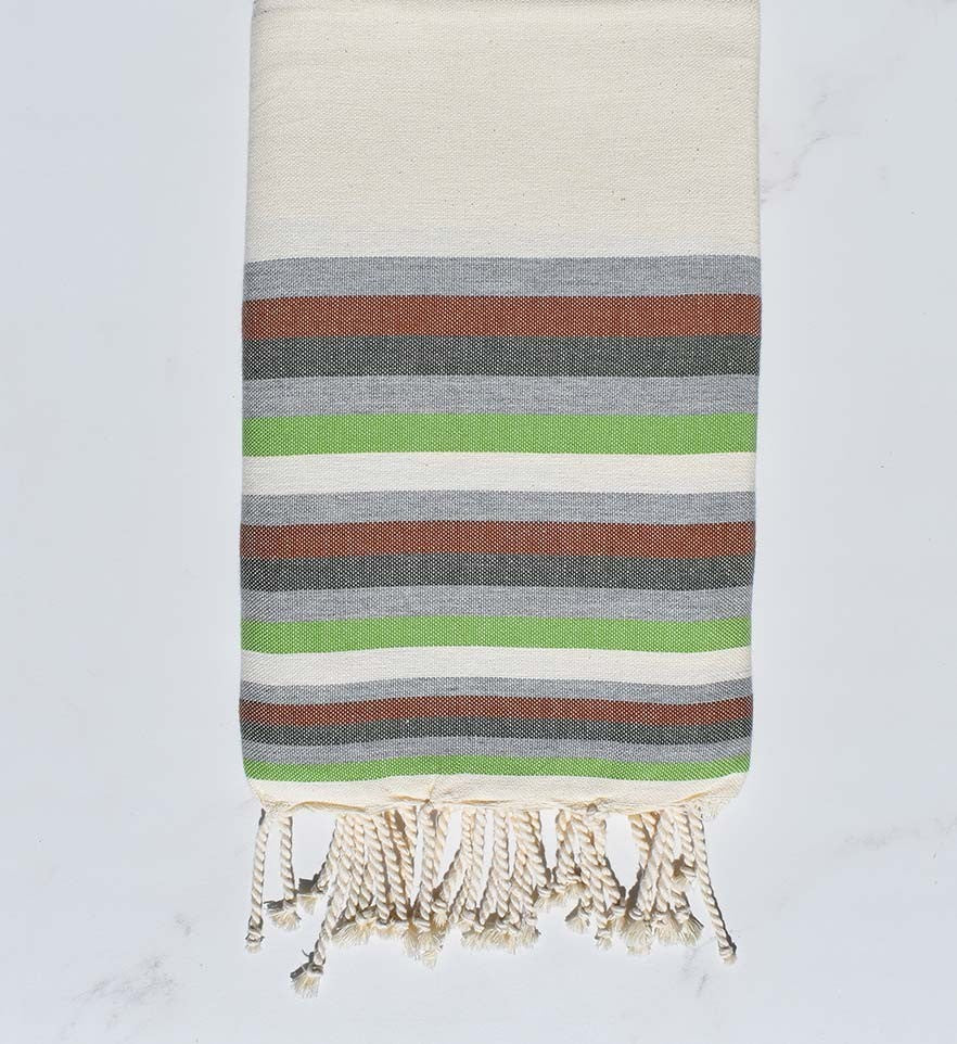 Fouta Plate blanc crème, gris, marron, vert militaire et  vert clair 