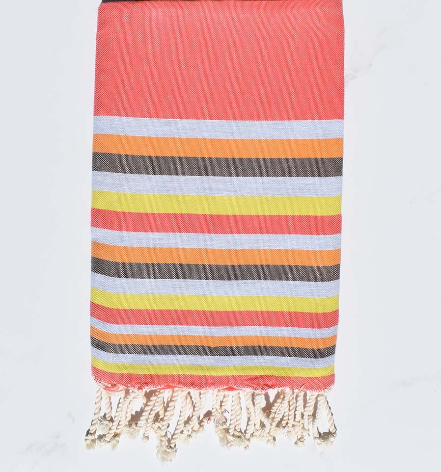 Fouta Plate nacarat clair,gris,chair,marron et jaune 