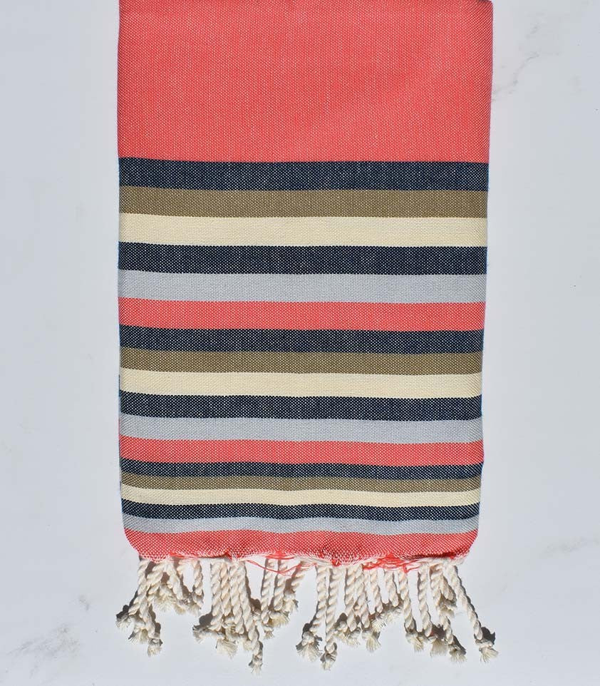 Fouta plate nacarat clair,bleu denim,beige, blanc crème et gris 