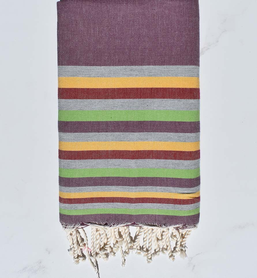 Fouta plate Mauve, gris , jaune,rouge et vert clair 