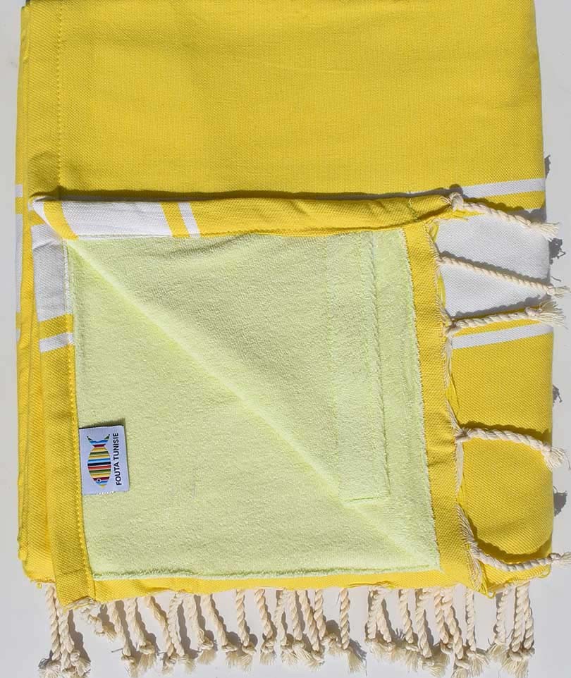 fouta doublée éponge jaune cobalt et jaune lime 