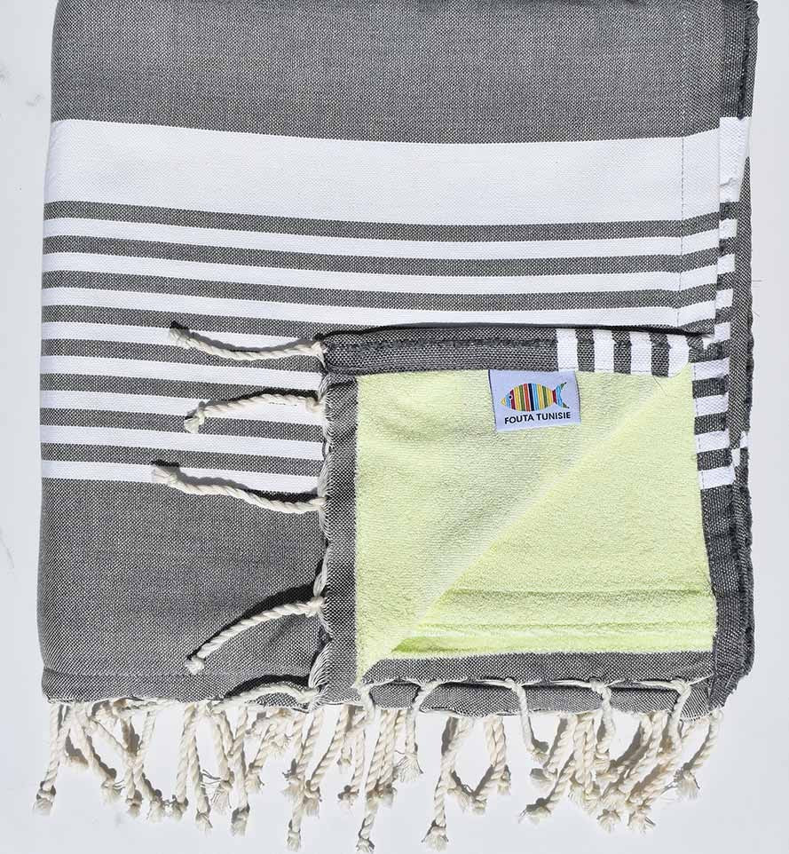 fouta arthur doublée éponge gris foncé  et vert lime 