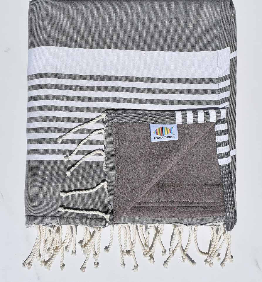 fouta doublée arthur éponge gris foncé  et taupe 